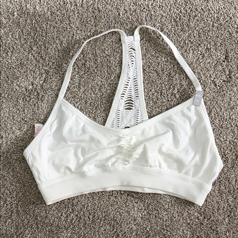 NWT PINK White Unlined Lace-Back Bralette